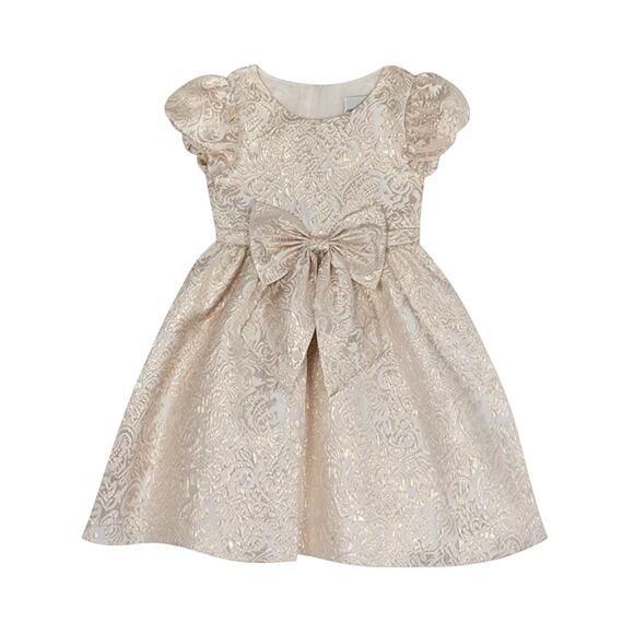 NWOT! Rare Editions Little Girls Lurex Brocade Puff Sleeve Dress - Size 14 - Picture 1 of 15
